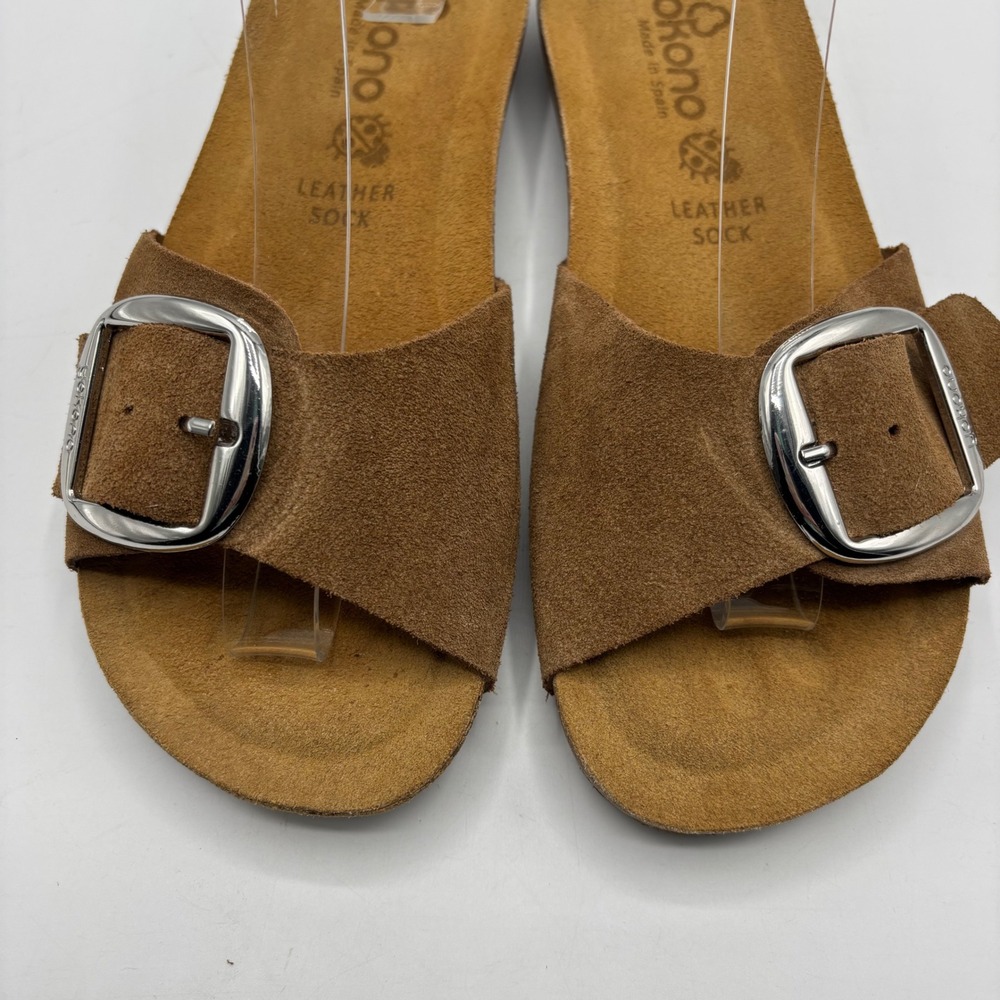 Yokono Ibiza Suede Buckle Slide Sandals Tan Brown Made in Spain‎ Women's Size 8 - Picture 2 of 10